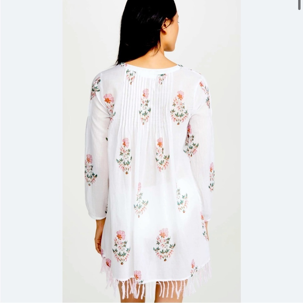 ROLLER RABBIT Pink White Fringe Arelle Ziva Tunic Top $148 Retail SIZE MEDIUM - Picture 4 of 12